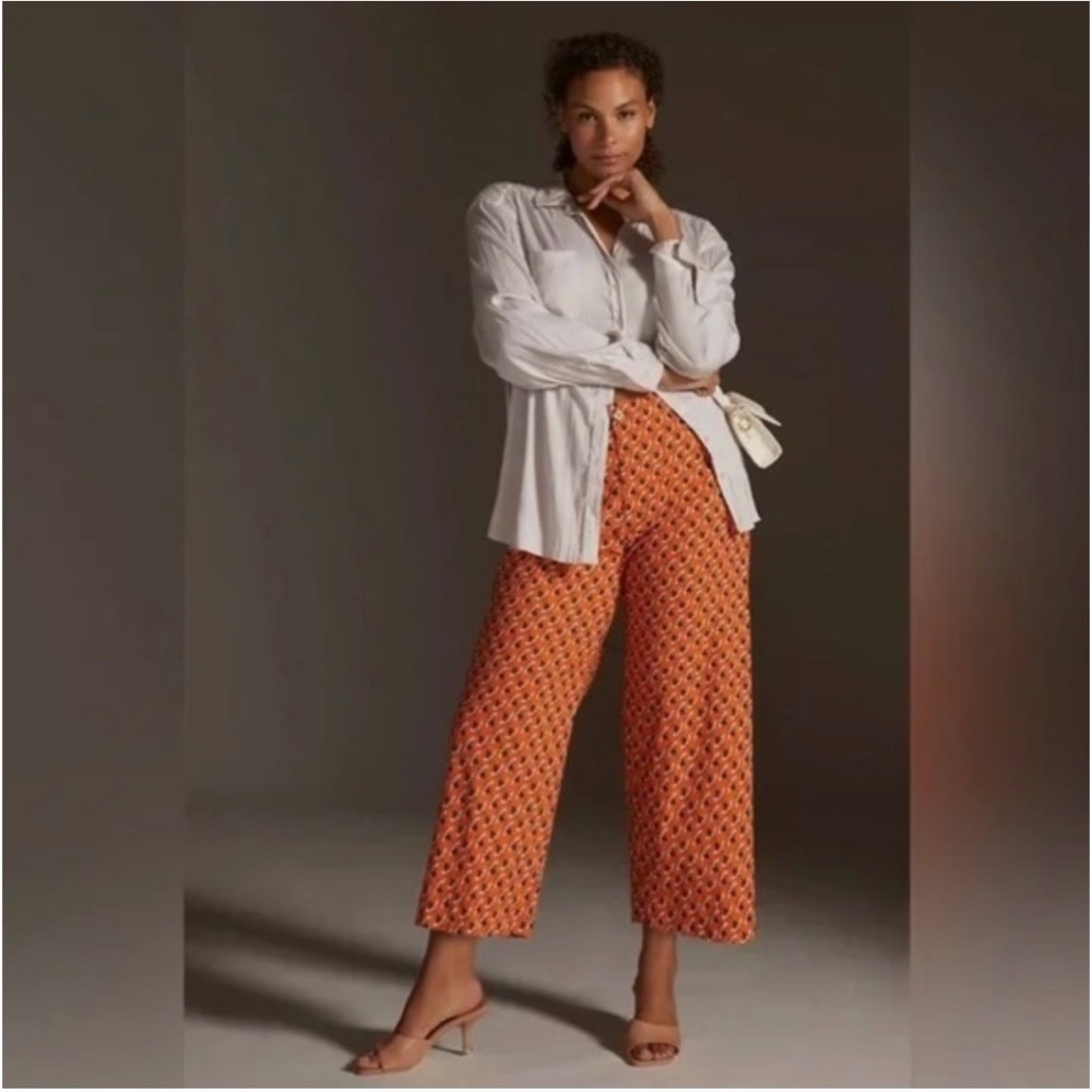 Anthropologie Sarah Gordon x Maeve Printed Wide-Leg Ankle Bee Insect Pants 4 - Picture 4 of 11